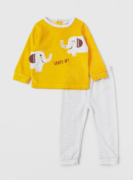 Embroidery Detail T-shirt and Striped Pyjamas Set