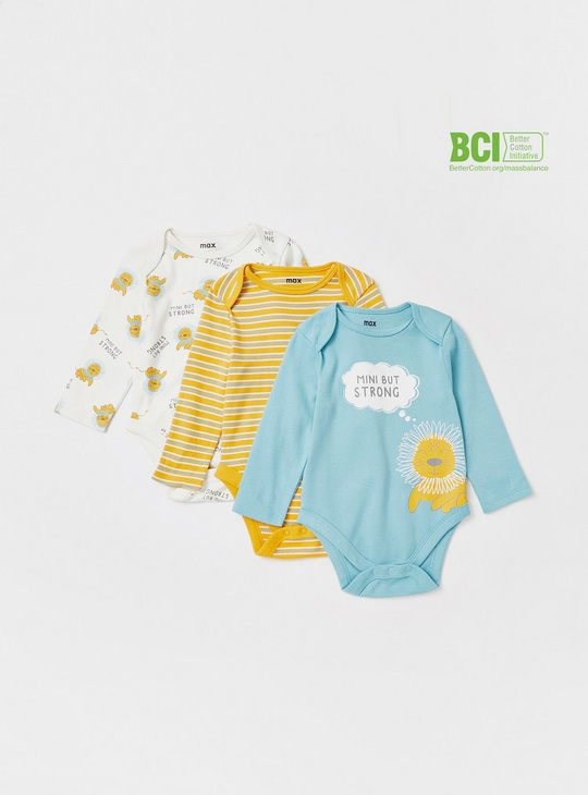 Set of 3 - Assorted BCI Cotton Bodysuit with Long Sleeves
