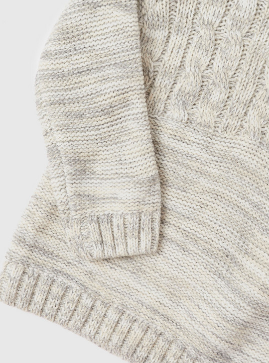 Textured Sweater with Henley Neck and Long Sleeves