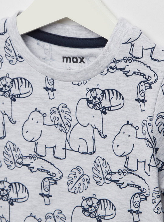 Animal Graphic Print T-shirt with Round Neck and Short Sleeves