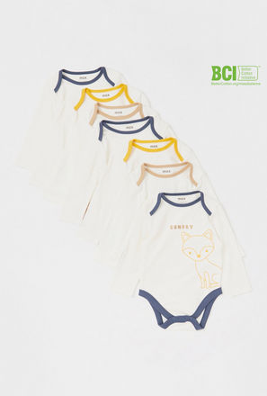 Pack of 7 - Printed BCI Cotton Bodysuit with Long Sleeves