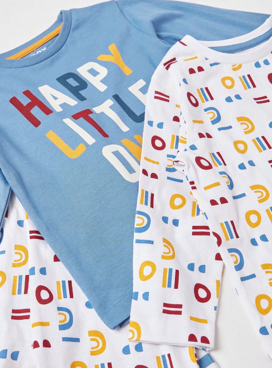 Set of 2 - Printed T-shirt and Full Length Pyjama Set