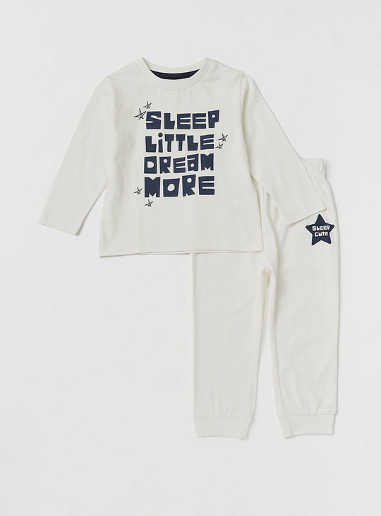 Set of 2 - Printed Round Neck T-shirt and Full Length Pyjamas