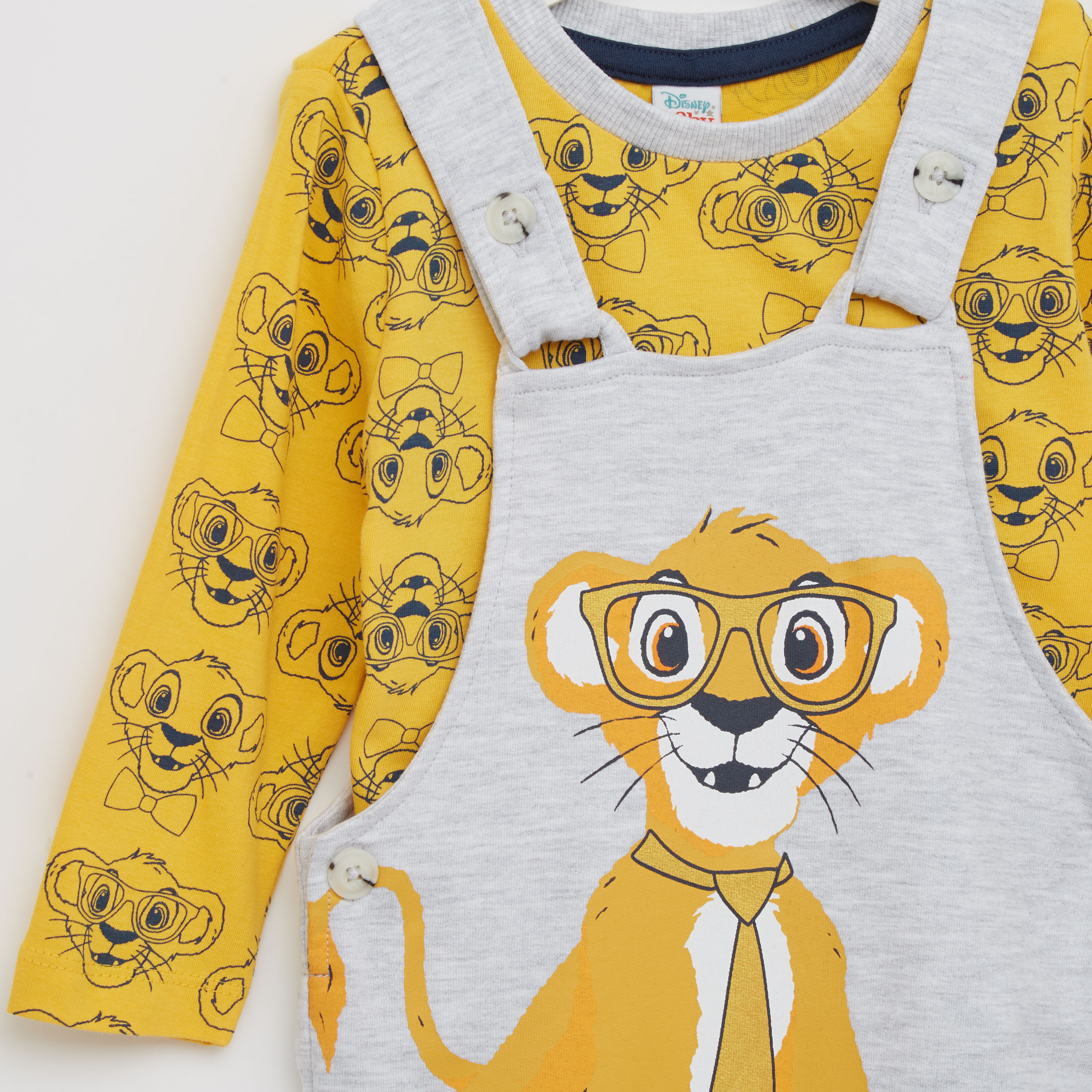 Shop Lion King Print Dungaree with Round Neck T shirt Online Max Bahrain