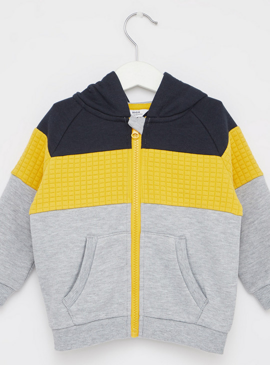 Colourblock Jacket with Long Sleeves and Hood