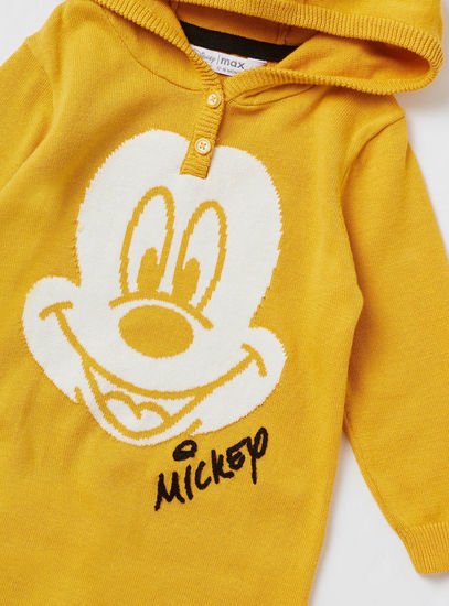 Mickey Mouse Textured Full-Length Romper with Hooded Neck