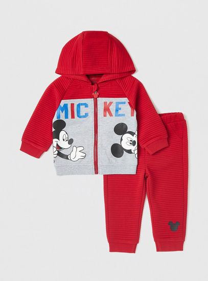 Mickey Mouse Print Ribbed Hoodie and Joggers Set-Sets & Outfits-image-0