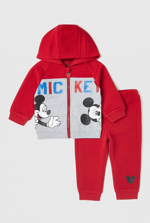 Mickey Mouse Print Ribbed Hoodie and Joggers Set