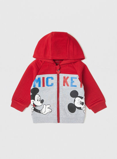 Mickey Mouse Print Ribbed Hoodie and Joggers Set