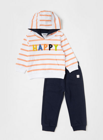 Striped Hooded Sweatshirt and Jog Pants Set