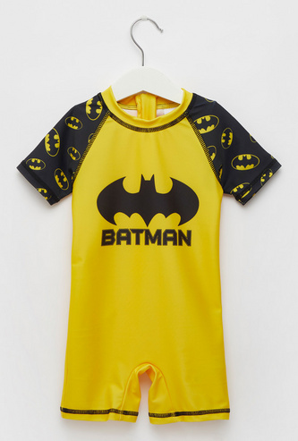 Batman Print Round Neck Swimwear with Short Sleeves