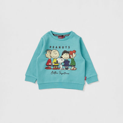 Peanuts Print Sweatshirt with Round Neck and Long Sleeves