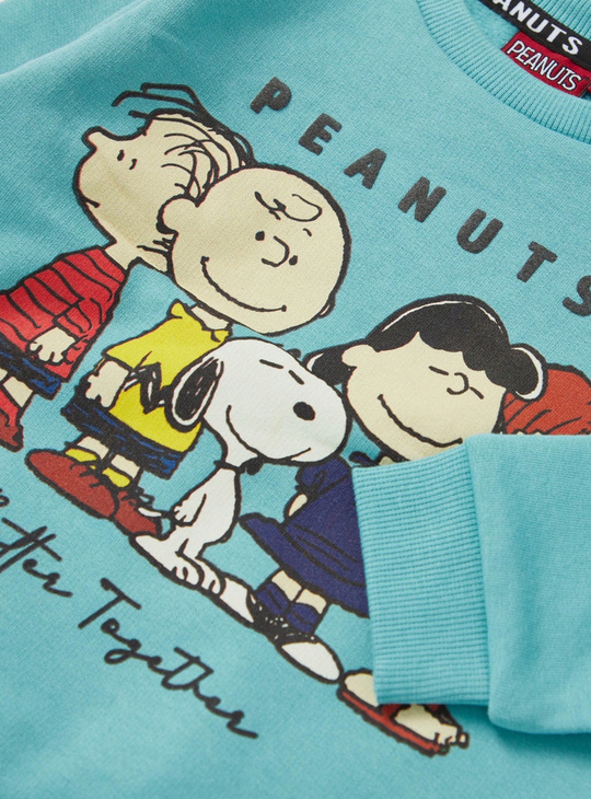 Peanuts Print Sweatshirt with Round Neck and Long Sleeves