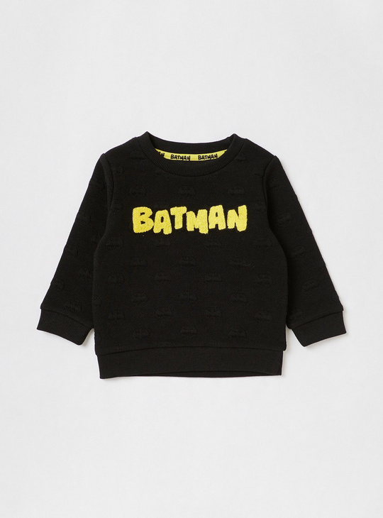 Batman Textured Sweatshirt with Round Neck and Long Sleeves