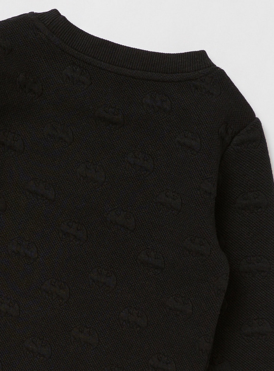 Batman Textured Sweatshirt with Round Neck and Long Sleeves