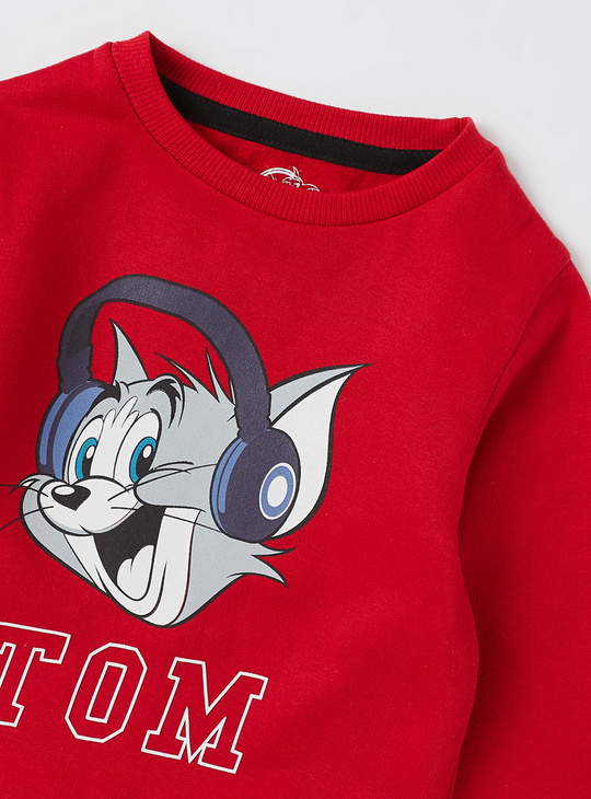 Tom and Jerry Graphic Print Sweatshirt with Round Neck and Long Sleeves