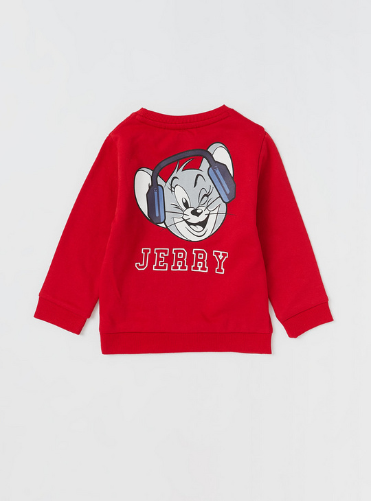 Tom and Jerry Graphic Print Sweatshirt with Round Neck and Long Sleeves