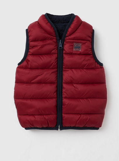 Solid Sleeveless Reversible Gilet with Zip Closure
