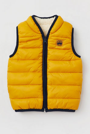 Solid Sleeveless Reversible Gilet with Zip Closure