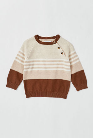 Striped Sweater with Long Sleeves and Button Closure