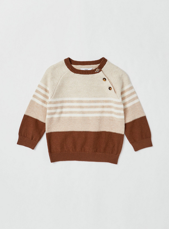 Striped Sweater with Long Sleeves and Button Closure