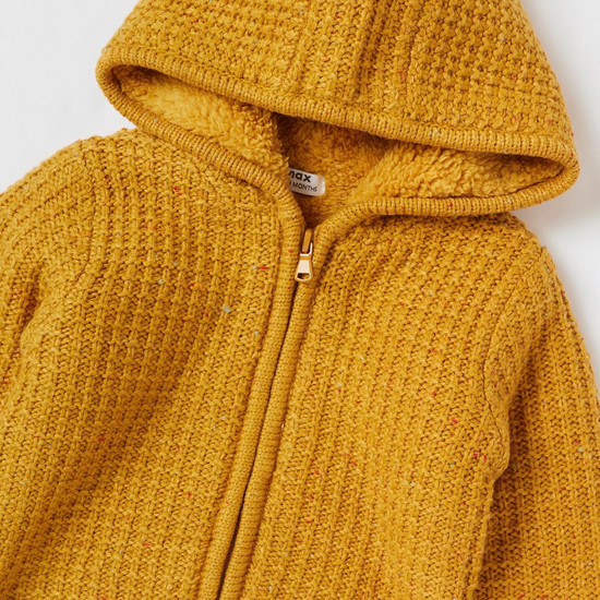 Textured Hooded Sweater with Long Sleeves and Zip Closure