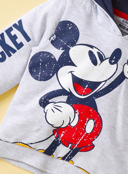 Mickey Mouse Print Hooded Sweatshirt with Long Sleeves and Ear Applique Detail