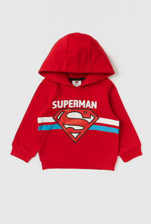 Superman Print Sweatshirt with Long Sleeves and Hood
