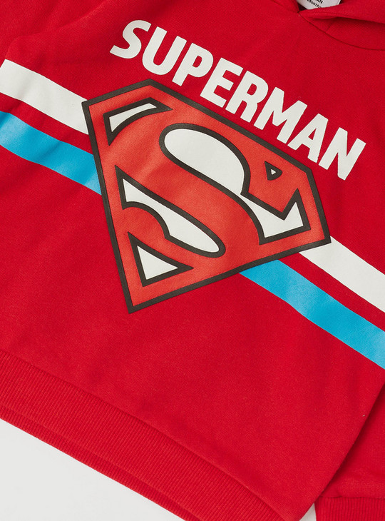 Superman Print Sweatshirt with Long Sleeves and Hood
