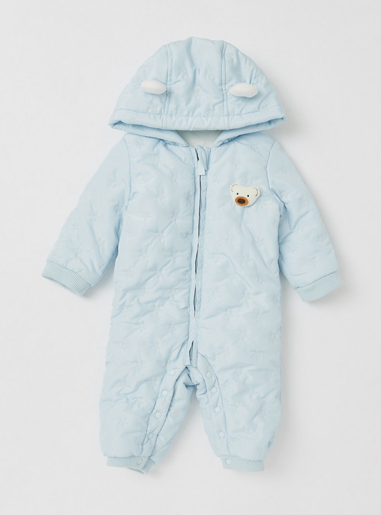 Star Detail Pram Suit with Hooded Neck and Zip Closure