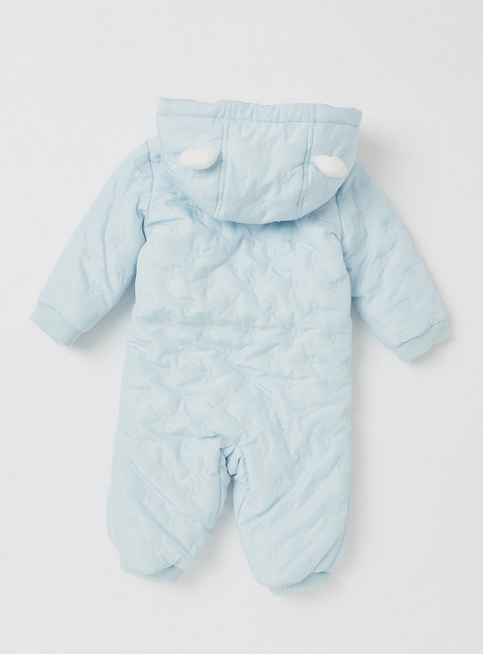 Star Detail Pram Suit with Hooded Neck and Zip Closure