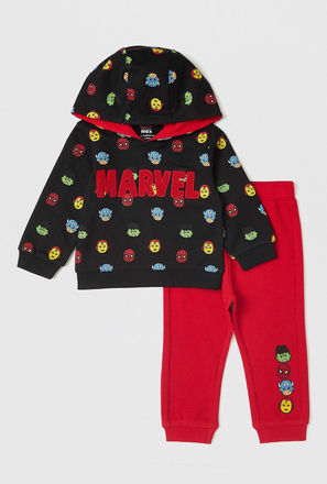 Marvel Print Sweatshirt with Long Sleeves and Jog Pants Set