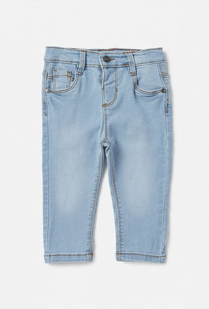 Full Length Jeans with Pockets and Button Closure