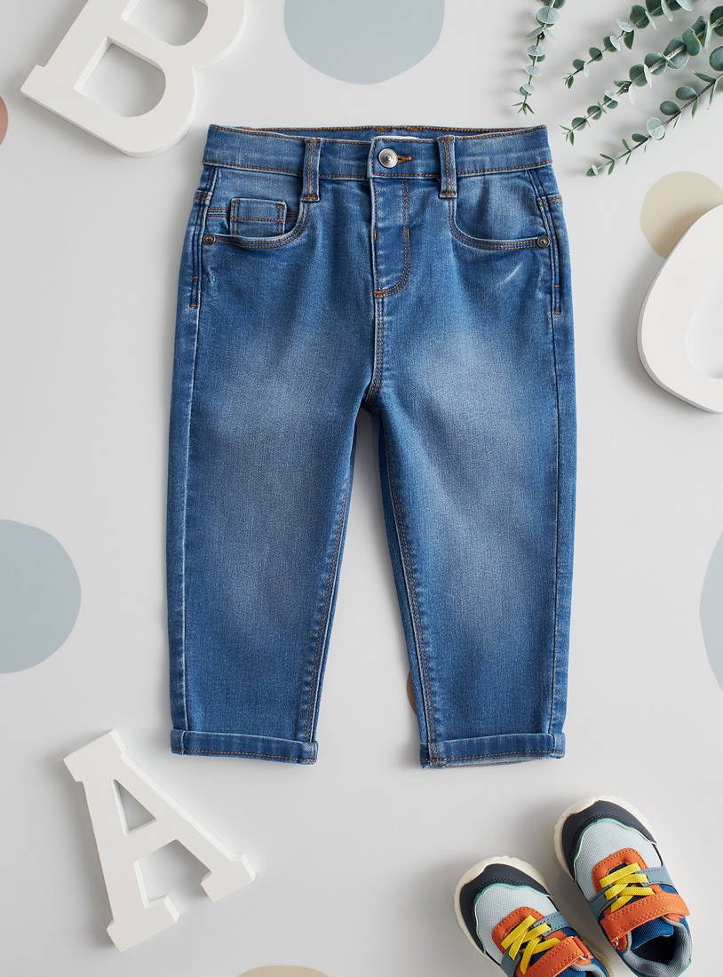 Full Length Jeans with Pockets and Button Closure-Jeans-image-0