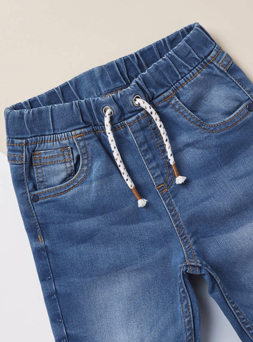 Full Length Plain Denim Jeans with Drawstring and Pocket Detail-Jeans-image-1