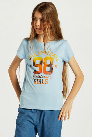 Printed Round Neck T-shirt with Short Sleeves