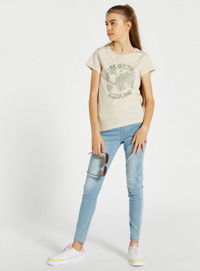 Printed Round Neck T-shirt with Short Sleeves-T-shirts-image-1