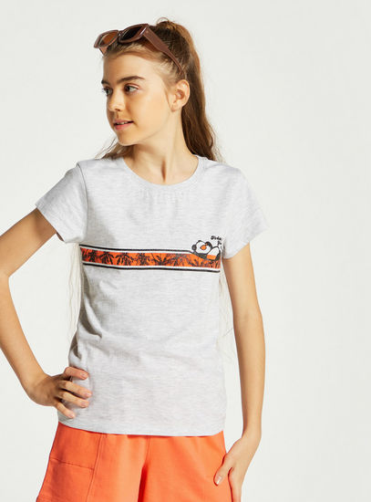 Panda Print Round Neck T-shirt with Short Sleeves-T-shirts-image-0