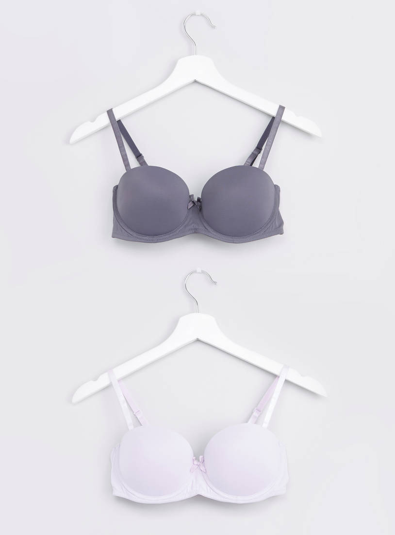 Shop Set of 2 - Solid Push Up Balconette Bra with Hook and Eye