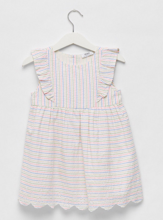 Striped Round Neck Dress with Ruffle Detail