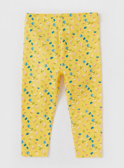 All-Over Floral Print Leggings with Elasticated Waistband-Leggings & Jeggings-image-0