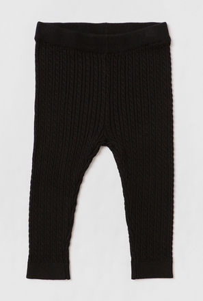 Textured Mid-Rise Knit Leggings with Elasticated Waistband