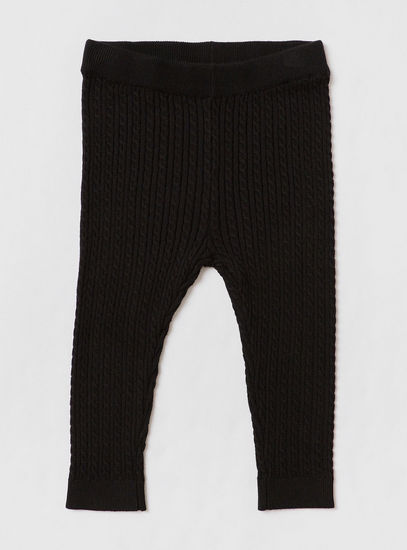 Textured Mid-Rise Knit Leggings with Elasticated Waistband-Leggings & Jeggings-image-0