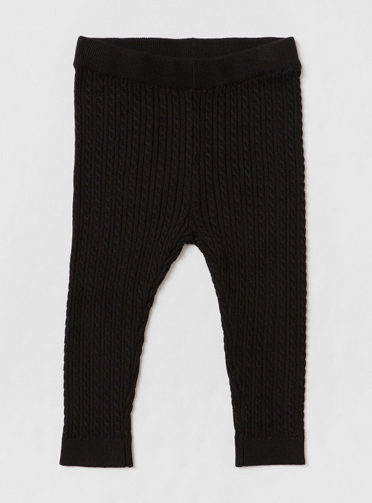 Textured Mid-Rise Knit Leggings with Elasticated Waistband