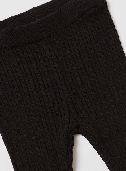 Textured Mid-Rise Knit Leggings with Elasticated Waistband-Leggings & Jeggings-image-1