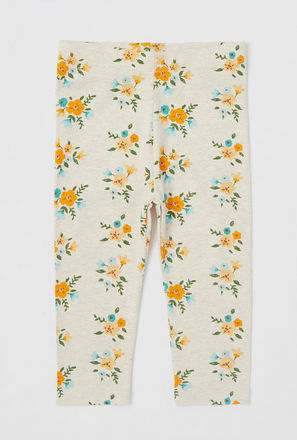 All-Over Floral Print Mid-Rise Leggings with Elasticated Waistband