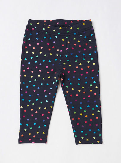 Heart-Shaped Foil Print Pants with Elasticised Waistband