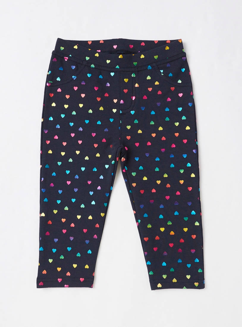 Heart-Shaped Foil Print Pants with Elasticised Waistband-Trousers-image-0