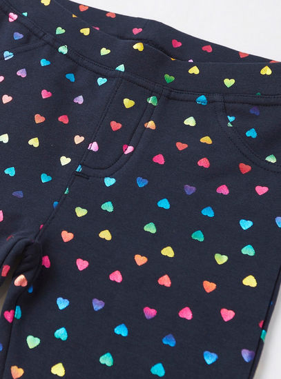 Heart-Shaped Foil Print Pants with Elasticised Waistband