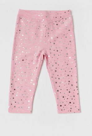 Star Shaped Foil Print Pants with Elasticised Waistband